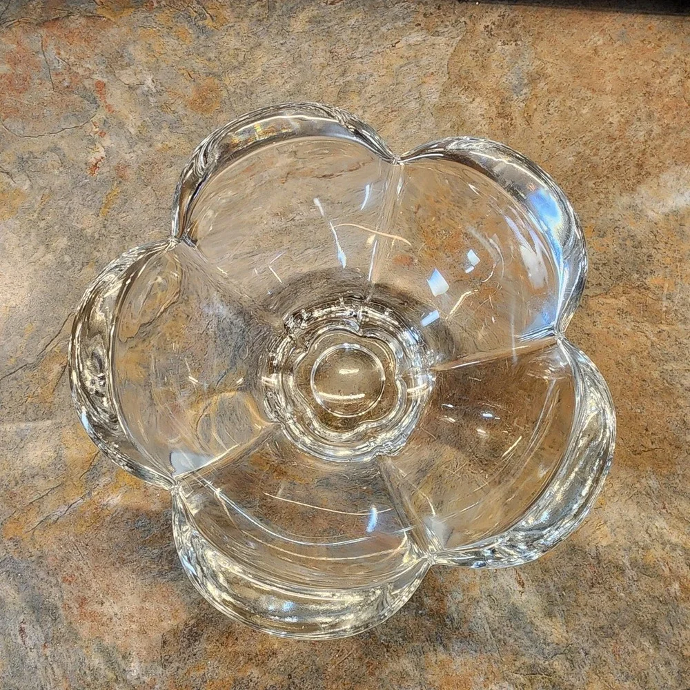 Vintage Clear Crystal Heavy Glass Decorative Flower Petal Serving Bowl 5